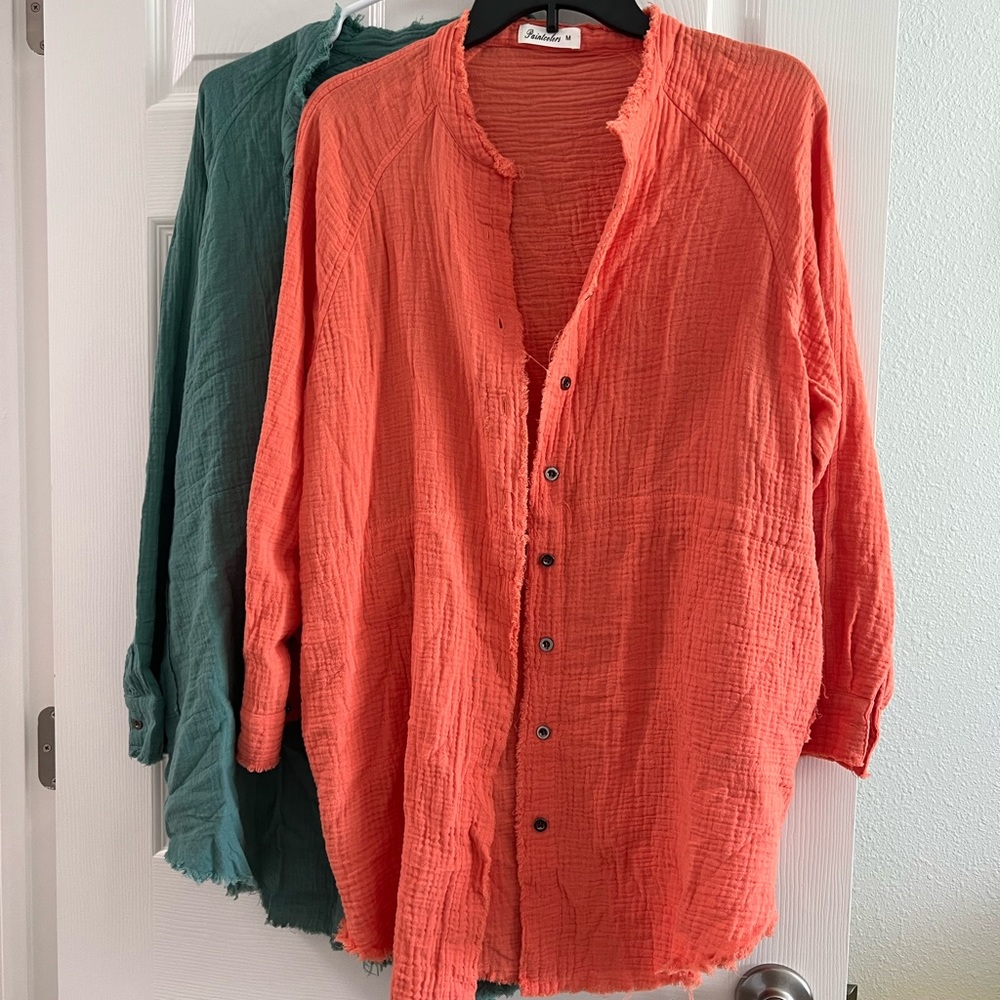 2 Button Down Oversized Shirts Medium